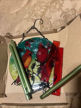 Cardinal Bird Wind Chime Red and Green